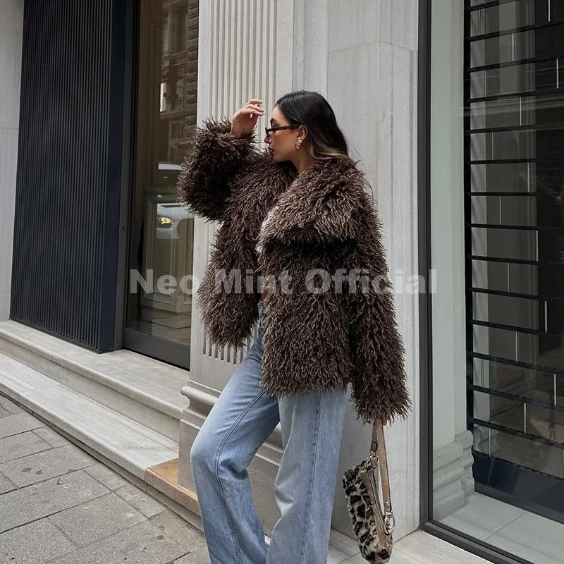 LUXE BROWN FAUX FUR COAT