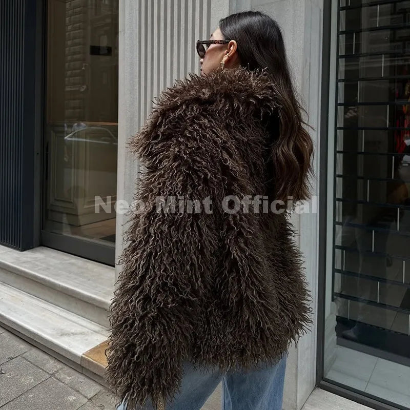 LUXE BROWN FAUX FUR COAT