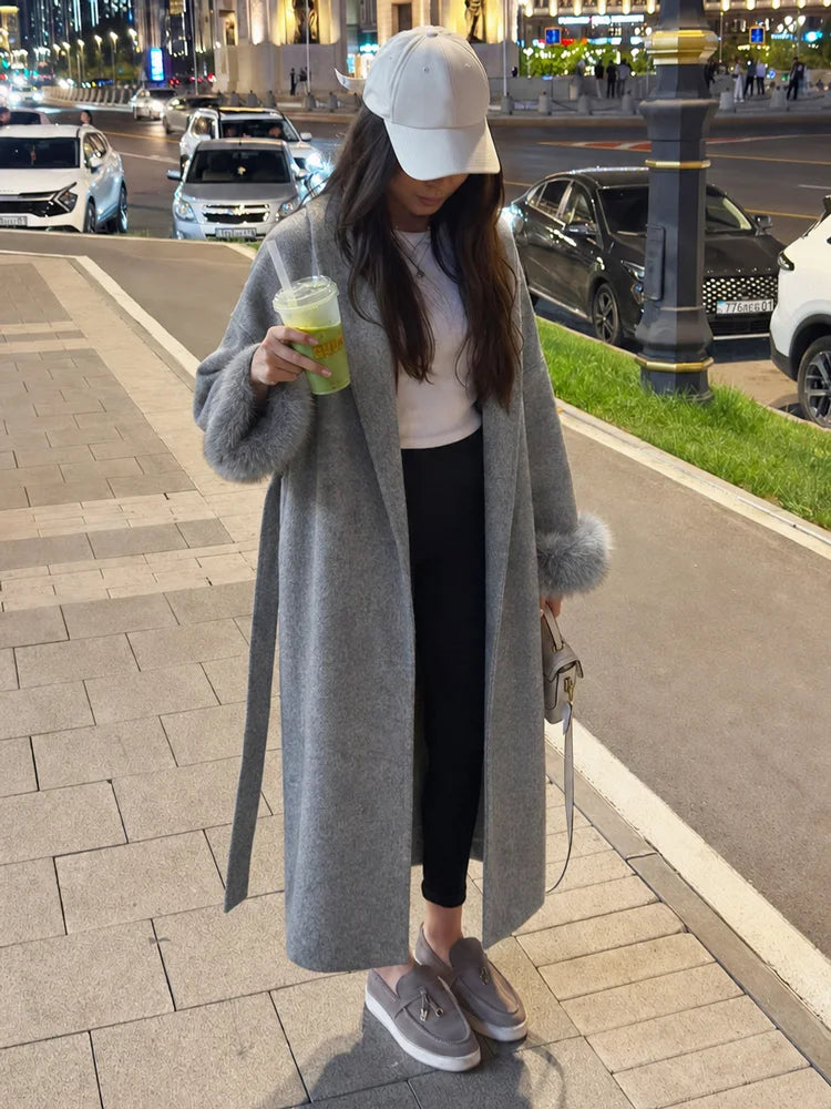 LUXE FOX FUR WOOL OVERCOAT