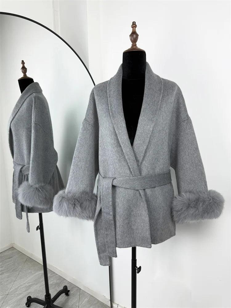 LUXE FOX FUR WOOL OVERCOAT