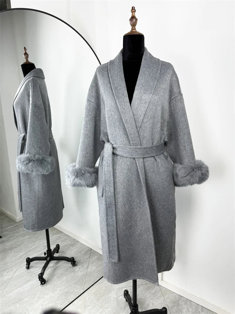 LUXE FOX FUR WOOL OVERCOAT