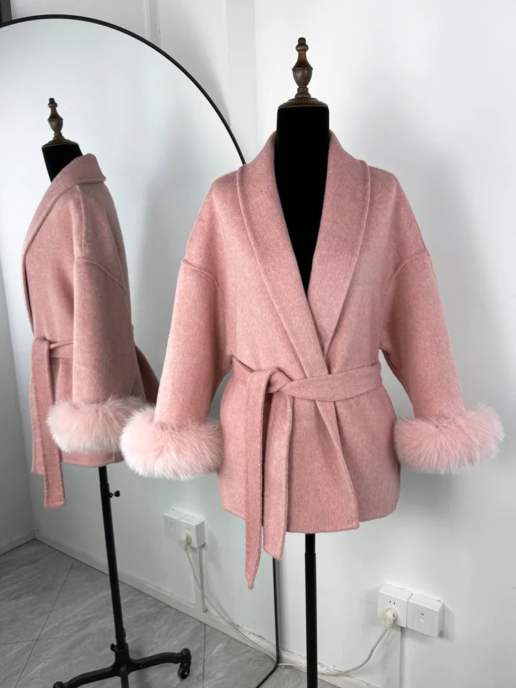 LUXE FOX FUR WOOL OVERCOAT