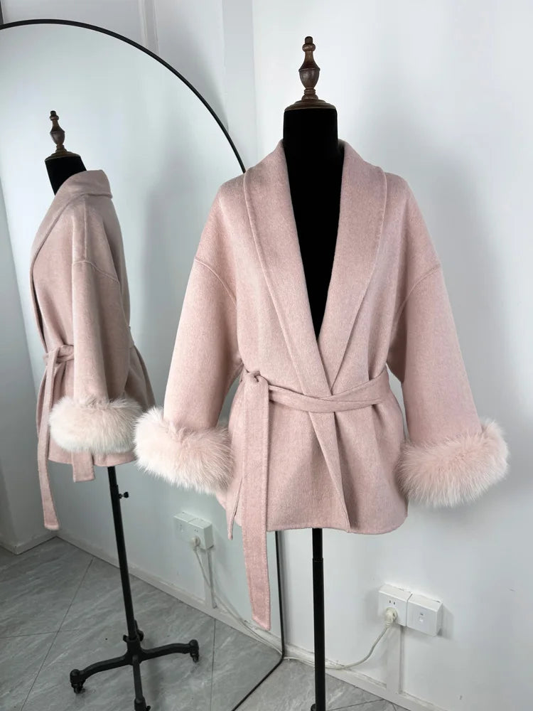 LUXE FOX FUR WOOL OVERCOAT