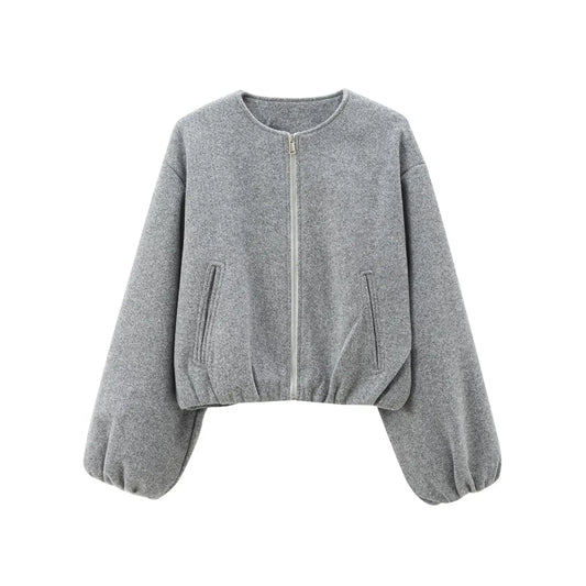 Women’s Cropped Zipper Bomber Jacket