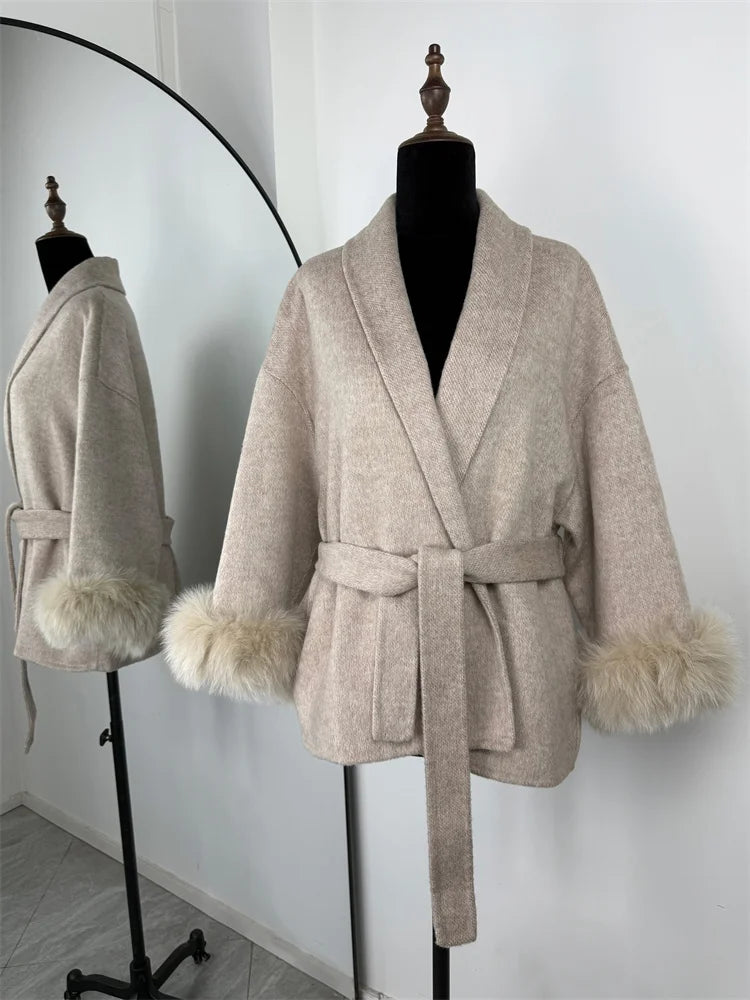 LUXE FOX FUR WOOL OVERCOAT