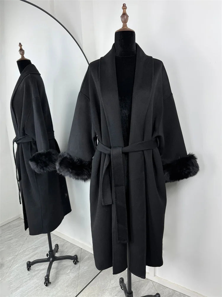 LUXE FOX FUR WOOL OVERCOAT