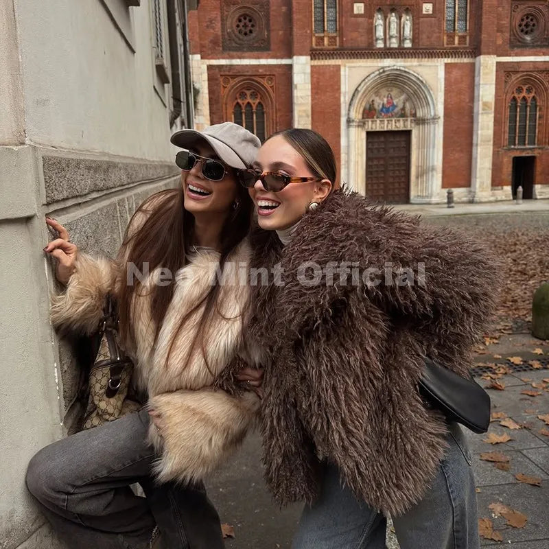LUXE BROWN FAUX FUR COAT