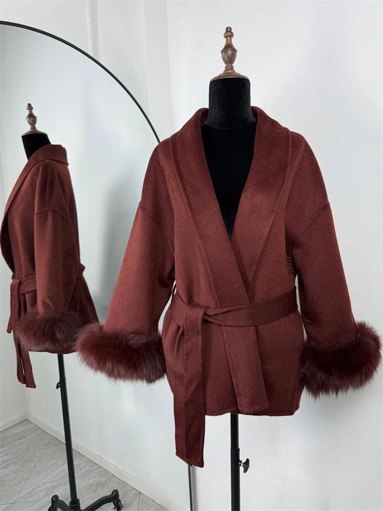 LUXE FOX FUR WOOL OVERCOAT