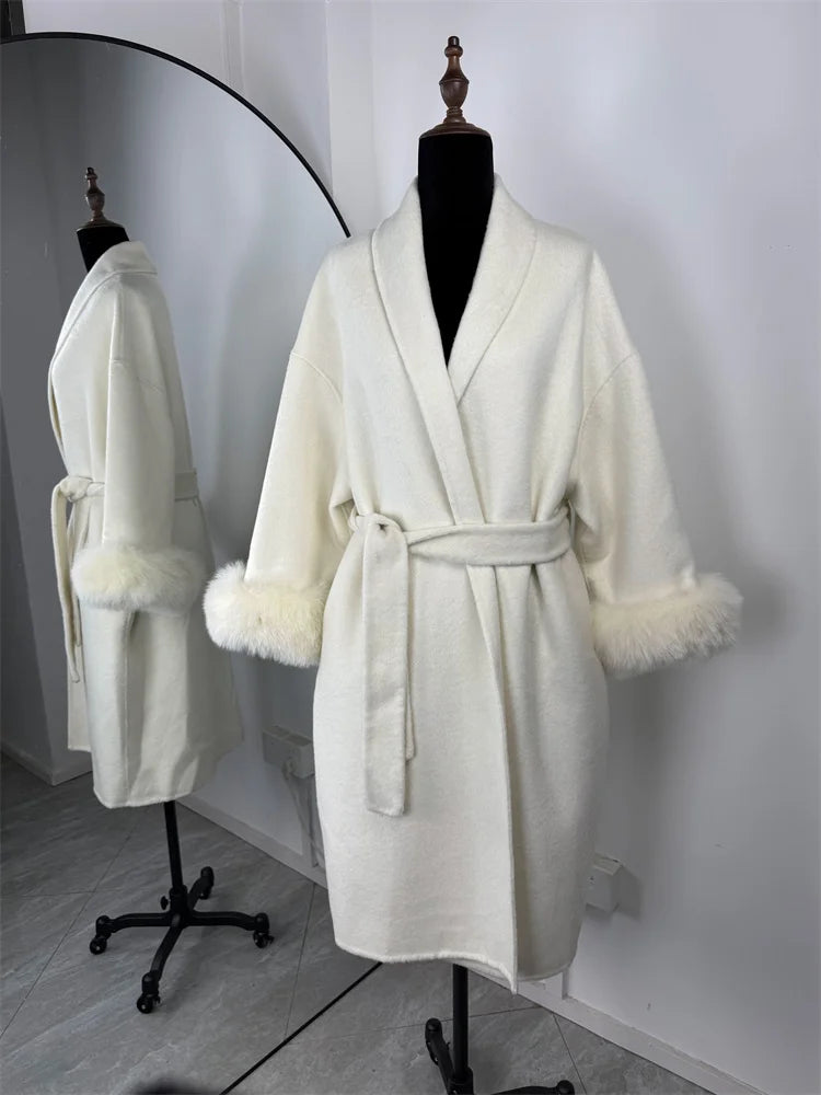 LUXE FOX FUR WOOL OVERCOAT