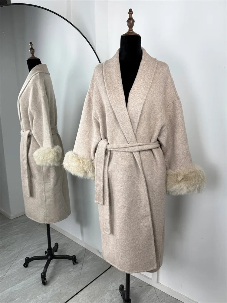 LUXE FOX FUR WOOL OVERCOAT