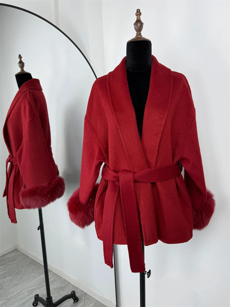 LUXE FOX FUR WOOL OVERCOAT