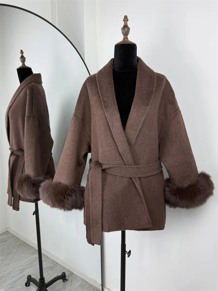 LUXE FOX FUR WOOL OVERCOAT