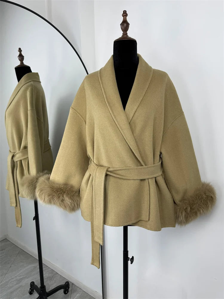 LUXE FOX FUR WOOL OVERCOAT