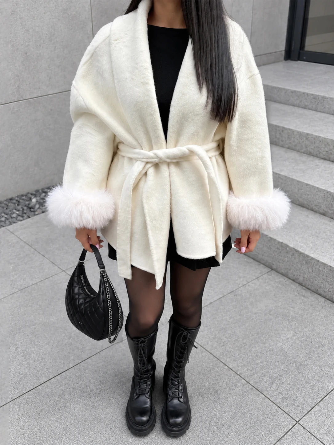 LUXE FOX FUR WOOL OVERCOAT