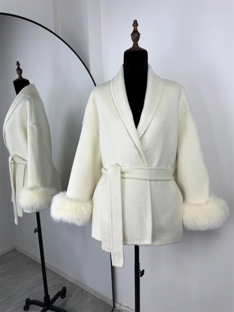 LUXE FOX FUR WOOL OVERCOAT