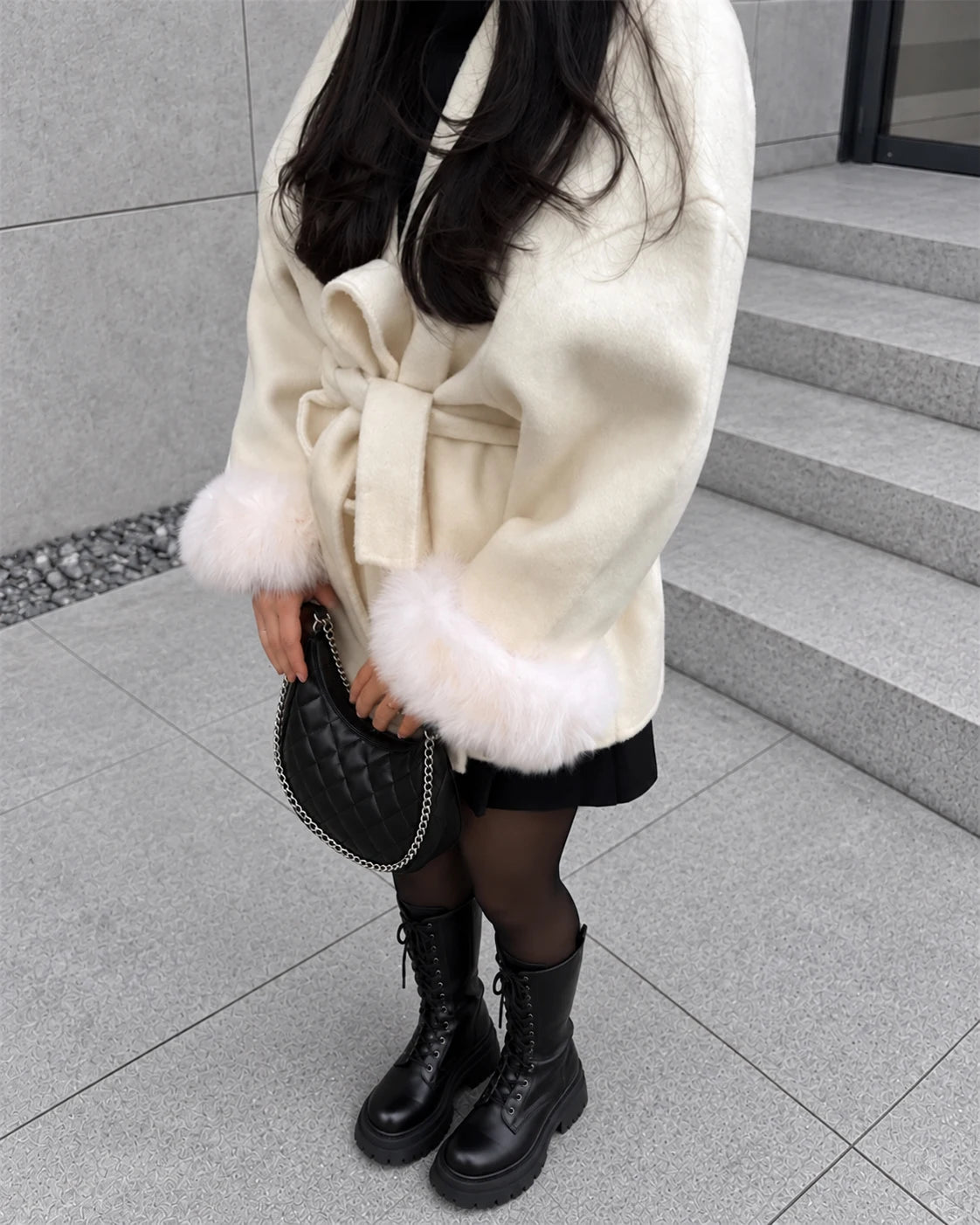 LUXE FOX FUR WOOL OVERCOAT