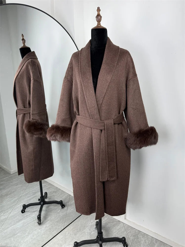 LUXE FOX FUR WOOL OVERCOAT