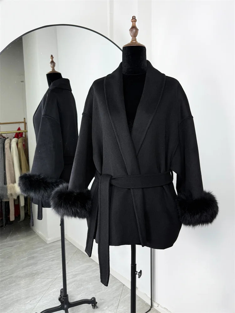 LUXE FOX FUR WOOL OVERCOAT