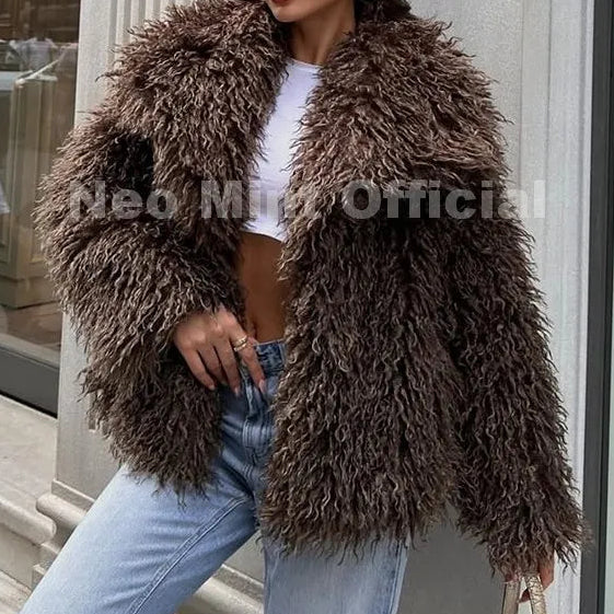 LUXE BROWN FAUX FUR COAT
