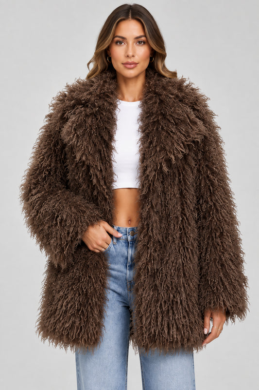 LUXE BROWN FAUX FUR COAT
