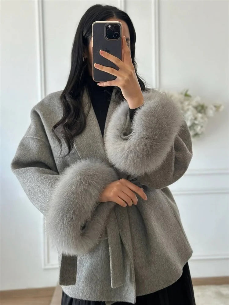 LUXE FOX FUR WOOL OVERCOAT