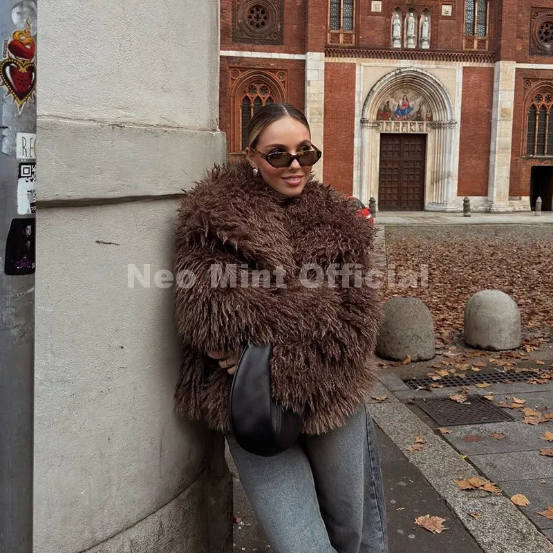 LUXE BROWN FAUX FUR COAT