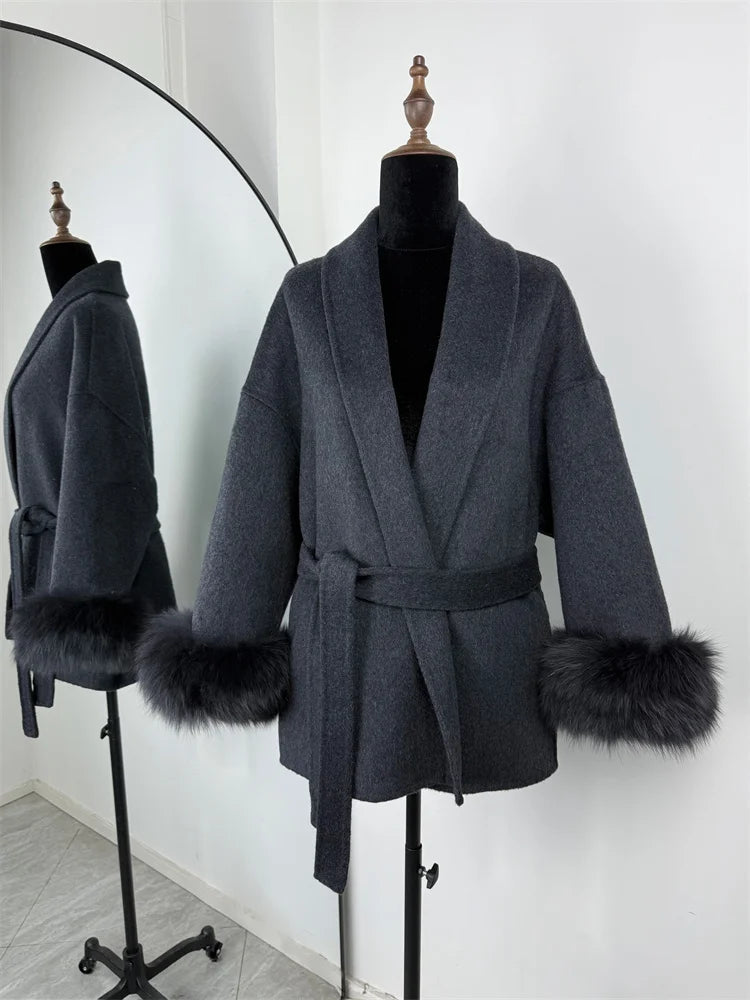 LUXE FOX FUR WOOL OVERCOAT